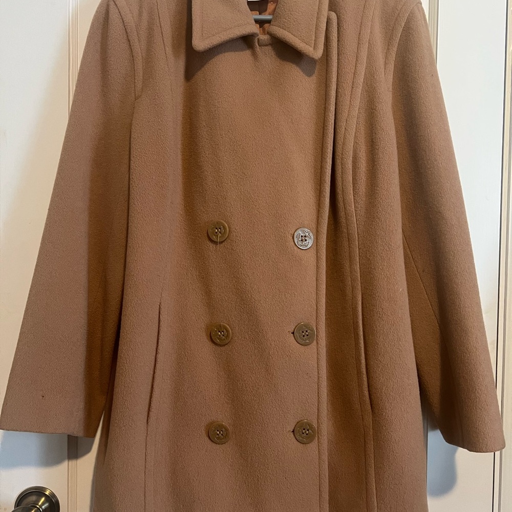Classic Tan Double-Breasted Women's Pea Coat